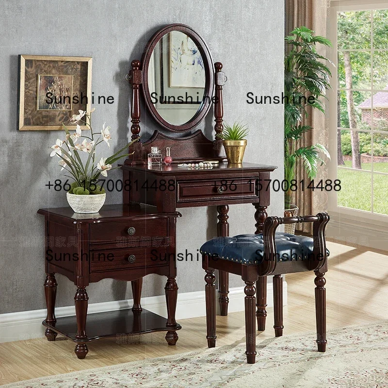 American-style Dressing Table Solid Wood Storage Cabinet Integrated Extendable Dressing Table