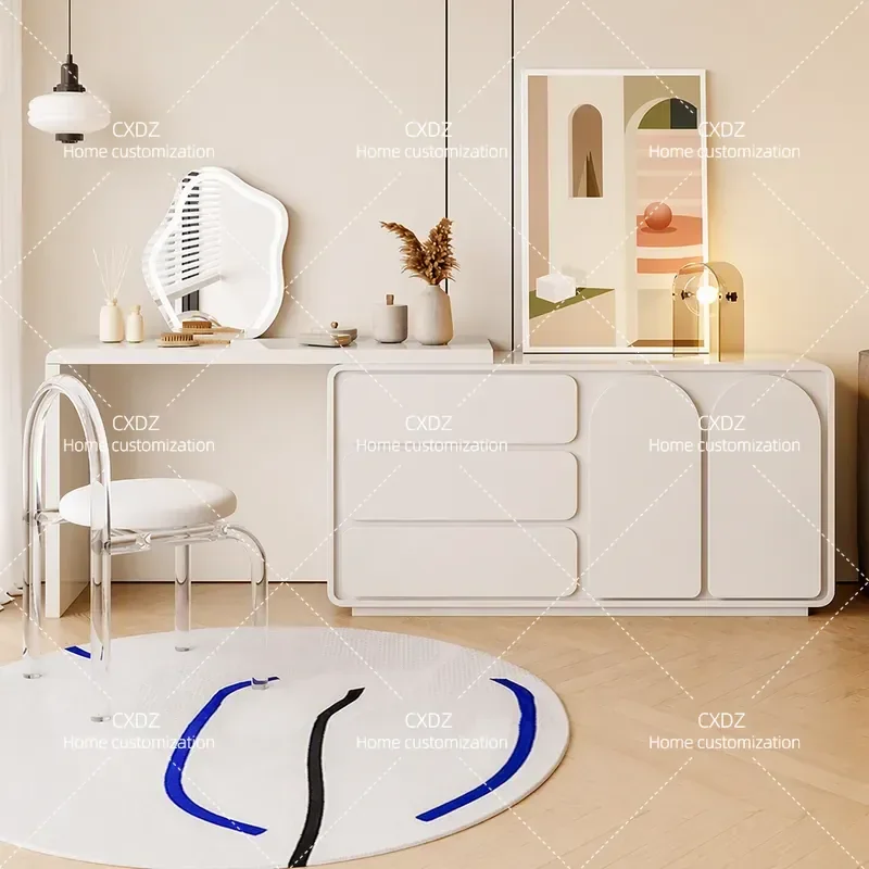 Light luxury all solid wood dresser, modern simple cream style bedroom, small apartment dressing table, makeup table, chest