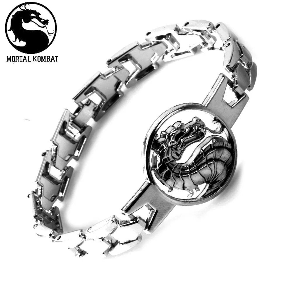 Vintage Mortal Kombat FTG Dragon Symbol Bracelet for Men Women Link Chain Metal Wristband Hand Chain Fans Collectible Jewelry