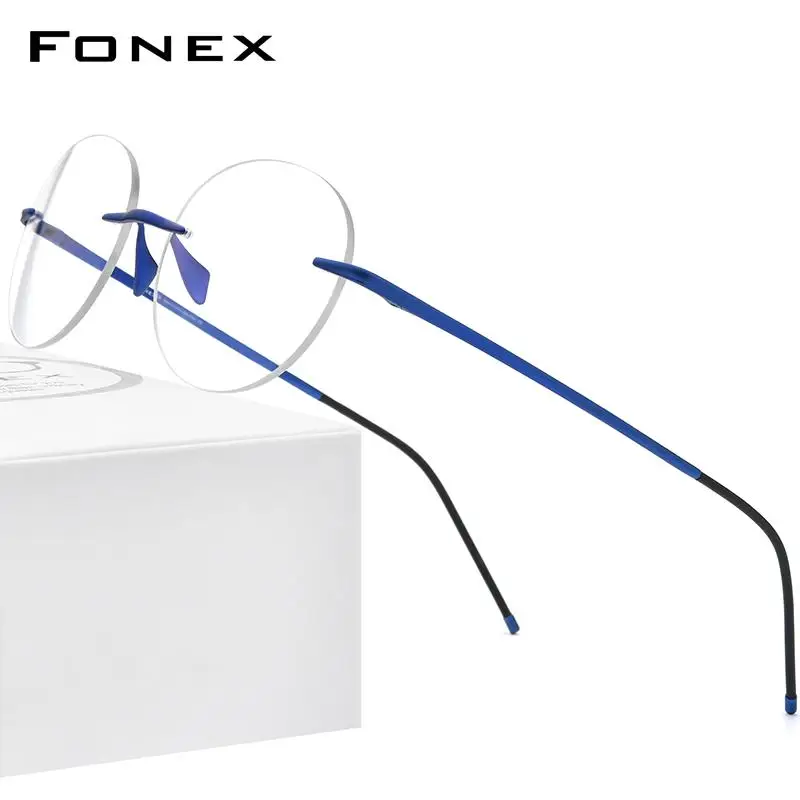 Fonex-男性と女性のためのリムなしチタン眼鏡,フレームなしの丸い眼鏡,眼鏡フレーム,新品,8563, 2020