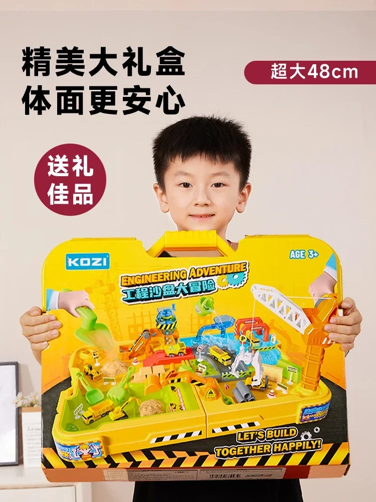 Crianças liga engenharia construção brinquedo conjunto multifuncional areia água jogar mesa sandbox com veículos para meninos presente