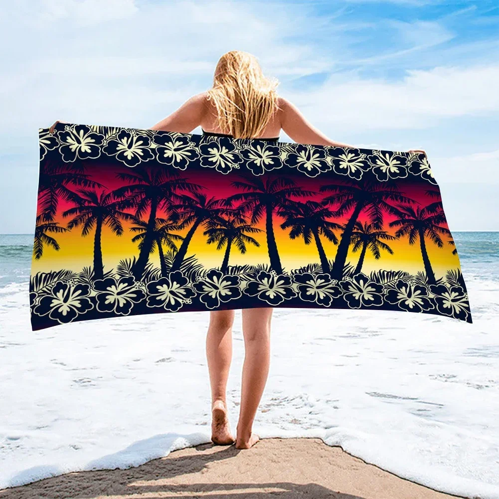 Palm Tree and Plumeria Pattern Beach Towel Flower Plant Quick Dry Bath Towels Hawaii Sea Swimming Towels Bath Shower Kids Adults