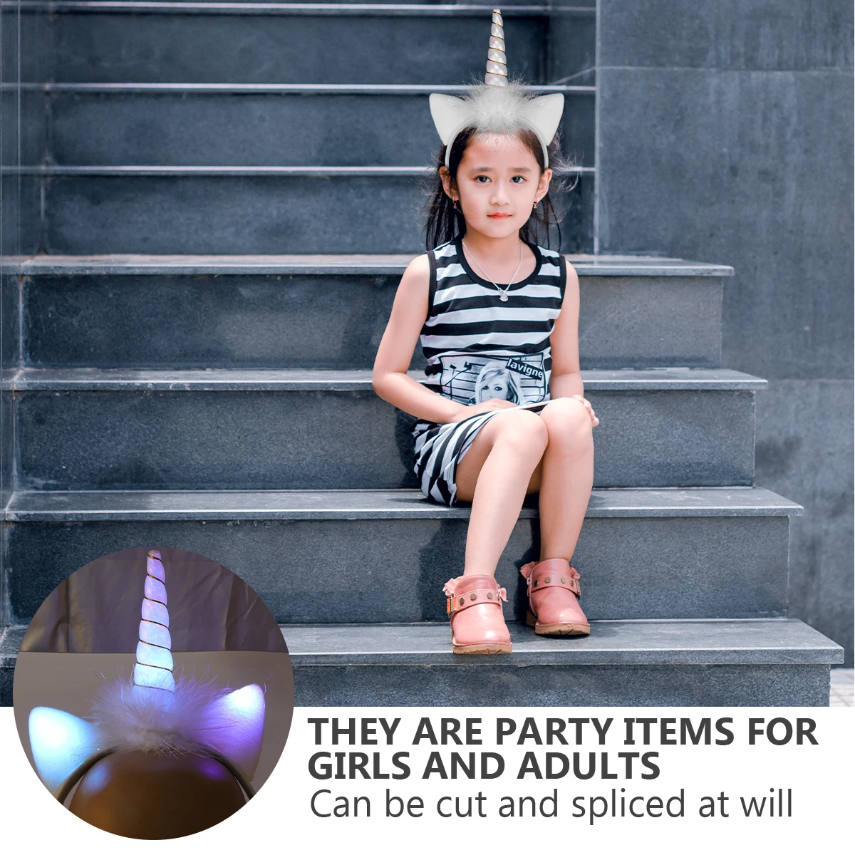 

1pc Luminous Unicorn Headband Glowing Hair Band Kids Adults Led Cat Ears Cartoon Party Headdress Durable 20H Long Lasting Light