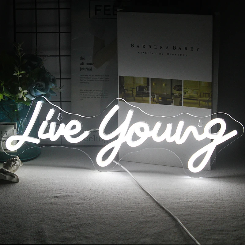 Live Young Neon Sigh Inspire Spirit Letter LED Lights Estetyczny wystrój pokoju na imprezę Wesele Dom Bar Wisząca lampa ścienna Prezent