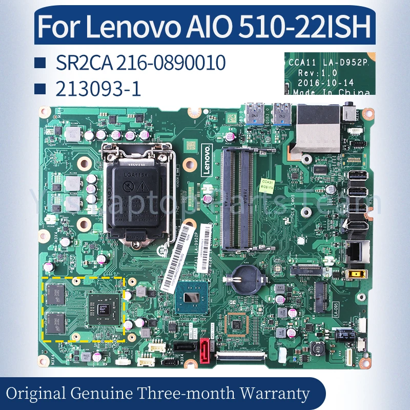 

LA-D952P For Lenovo AIO 510-22ISH Mainboard 11S00UW362ZZZ 00UW361 01LM048 11S00UW358ZZZ SR2CA All-in-one Laptop Motherboard