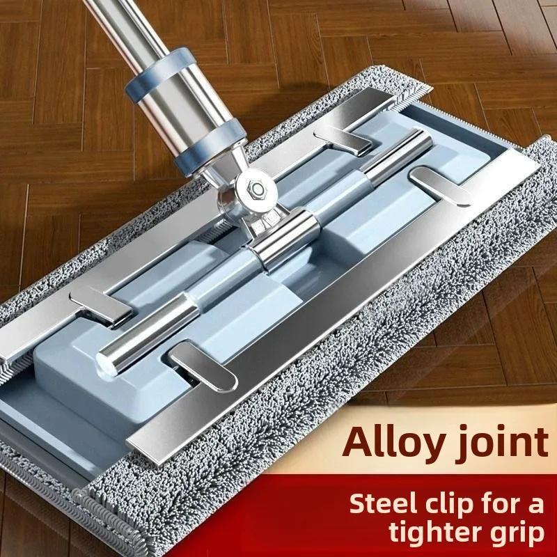 durable-flat-mop-with-cloth-clip-for-floor-and-wall-cleaning-exble-water-scrubbing-household-stainl-steel-handle