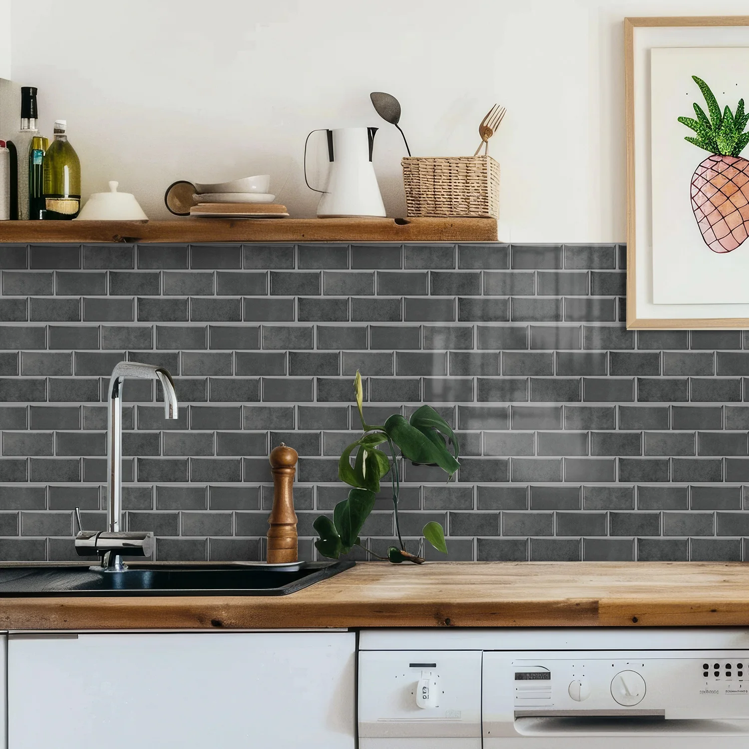 

Industrial style dark gray ceramic tile stickers for kitchen, bathroom, living room, self-adhesive decorative stickers