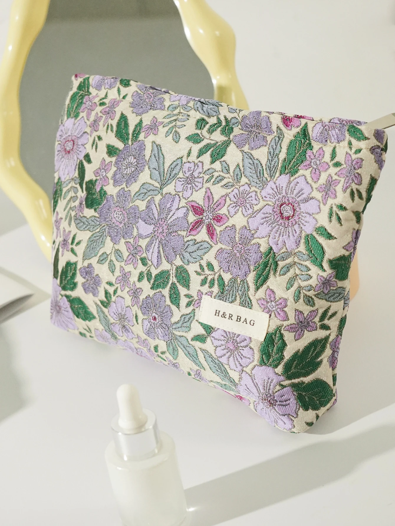 Women\'s Cosmetic Bag Vintage Purple Flowers Cosmetics Lipstick Girls Storage Bag Portable Coin Purse Commuter Card Holder