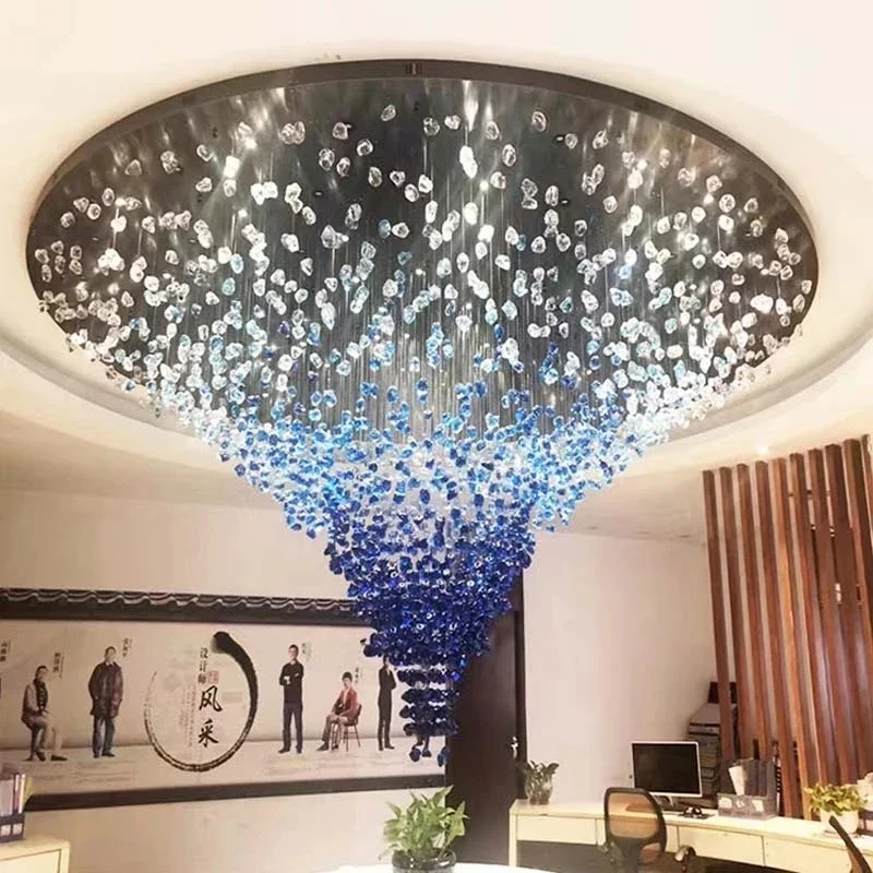 Luxury Crystal LED Ceiling Chandelier Lighting Modern Glass Stone Stair Long Pendant Lamp For Home Decor Suspension luminaire