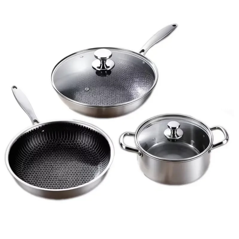 Stainless steel 316 non-stick frying pan set with glass cover 3-4 liters capacity American style