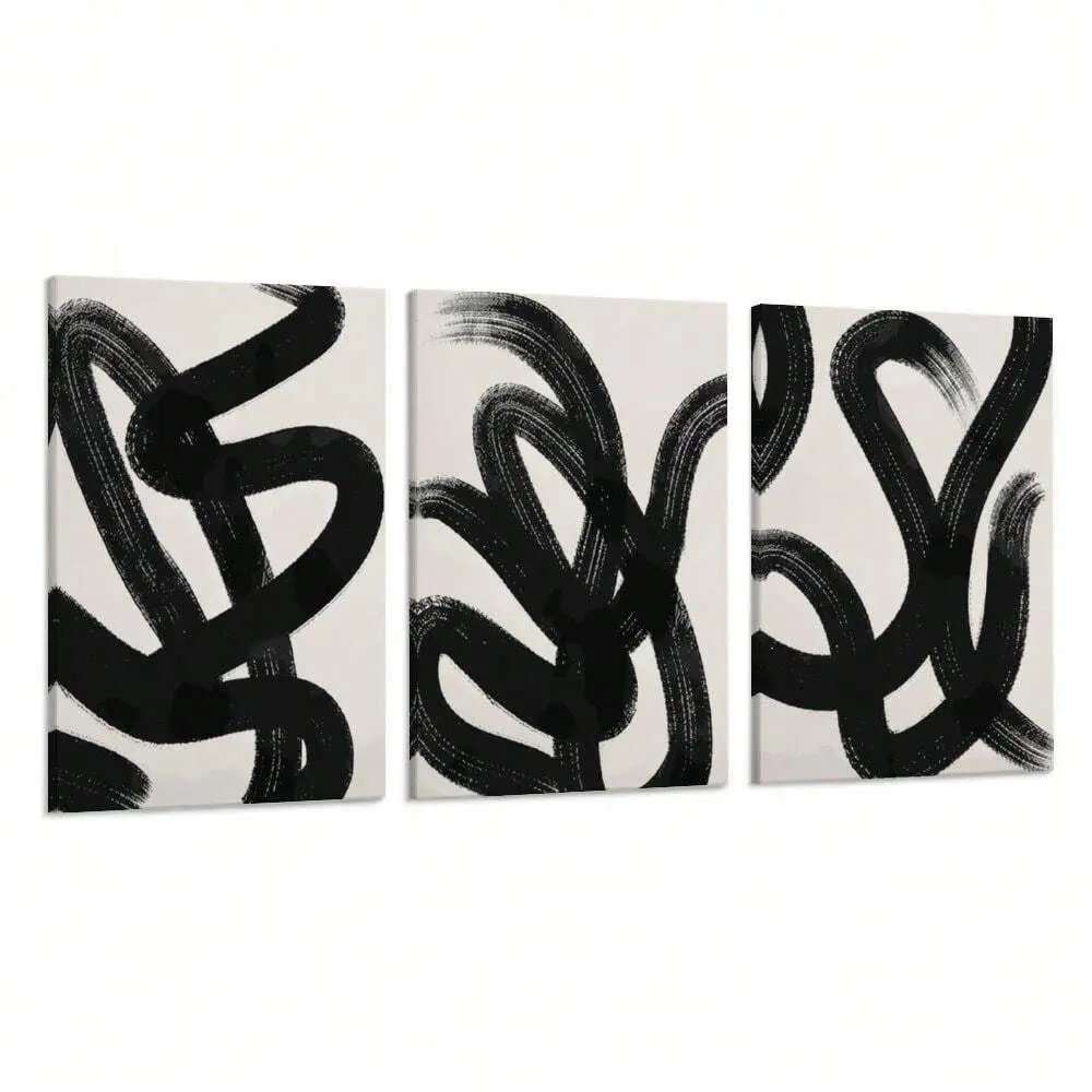 

Wall Art Canvas Set Abstract Lines Pictures Modern Mid Century Boho Wall Decor Minimalist Abstract Black Stroke Lines Canvas Pa