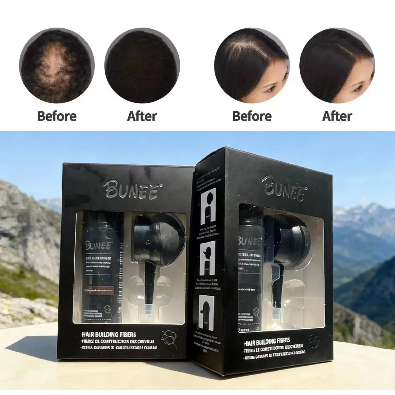 Bunee Hair Fiber Kit Hair Concealer Powderwith Spray Nozzle Volumizing Powder for Thicker Hair For Men&Women 27.5g