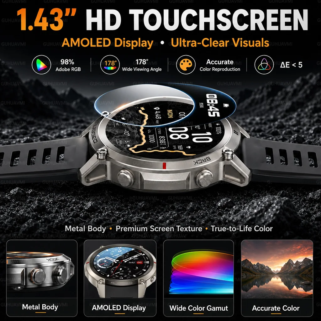 2026New Military GPS SmartWatch Offline Map 5ATM Swim true AMOLED Screen Always display the time Call Smartwatch Men GPS tracke