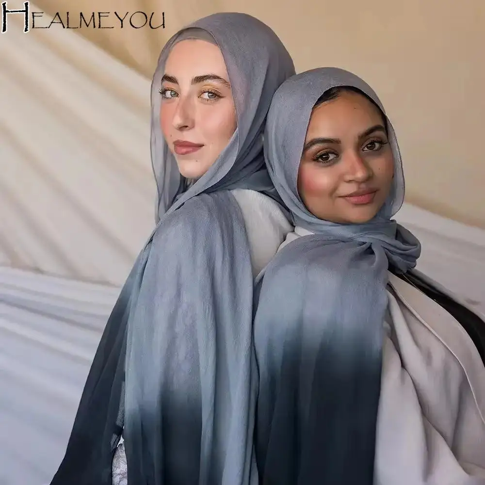 

Элегантный градиентный цветной хиджаб, шарф, бандана, длинный исламский тюрбан, тонкий платок с широкими краями, пляжный платок