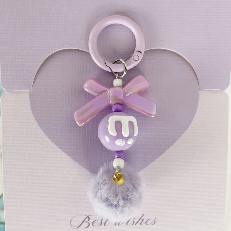 New color hairball handmade keychain mobile phone chain DIY bow blind box cute grain pendant beaded bag hanging