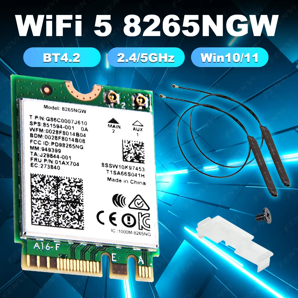 8265AC WiFi 5 BT4.2 M.2 WiFi Card 8265NGW 802.11ac 867Mbps Dual Band 2.4G 5G Wireless Network Adapter For Win7/10/11