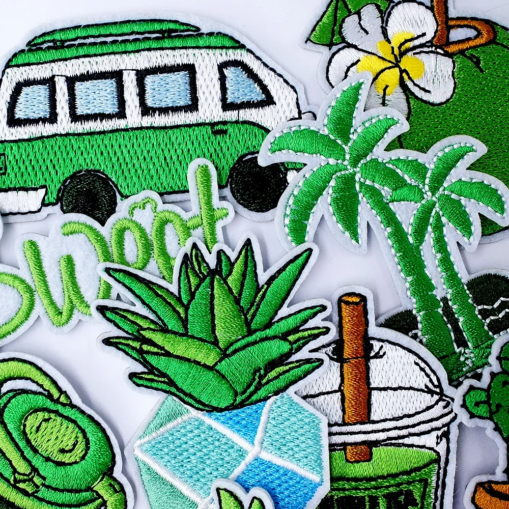 Beverage Turtle Cactus Green Cartoon Patches Embroidery Applique Clothes Sewing Supplies Decorative Child Cute Iron On Badges