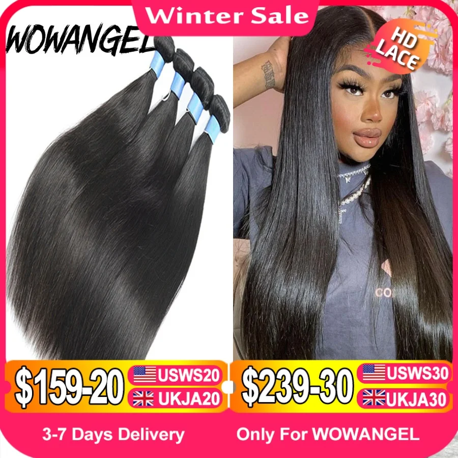 Wow Angel Straight 28 30 Inch Remy Brazilian Human Hair Bundles 100% Silky Hair 3/4 pieces Human Hair Extensions Virgin Hair