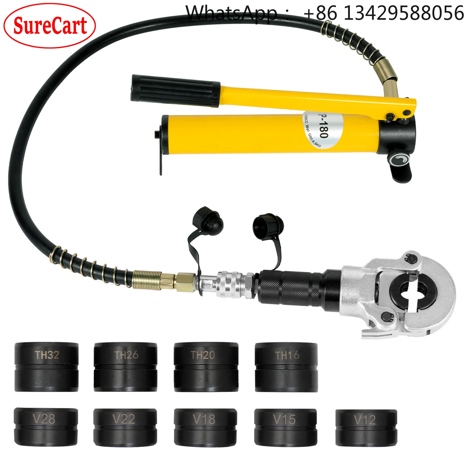 

Alicates prensado bomba hidráulica 6T con 9 troqueles para tubería acero inoxidable, tubo cobre, prensa PEX PB, jueg