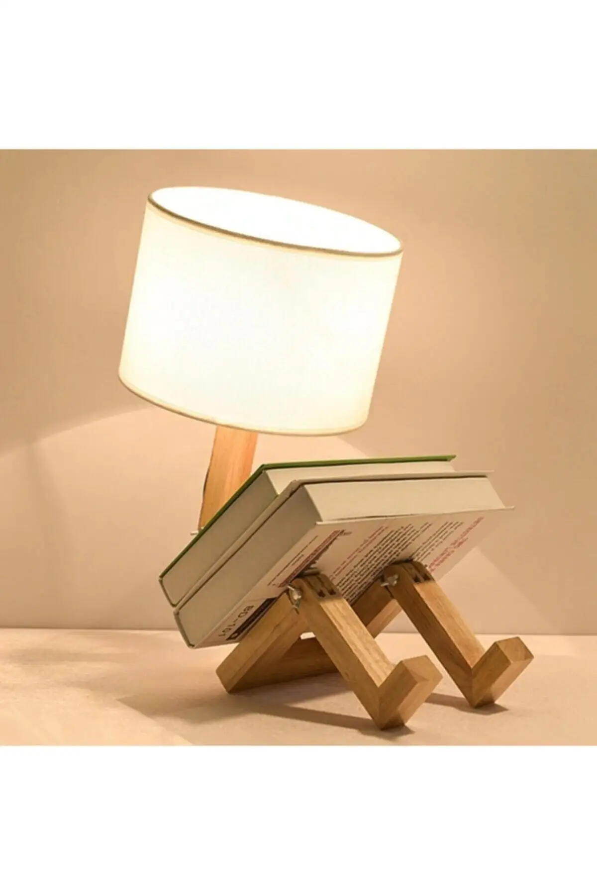 Wooden Man Table Lamp Scandinavian Model Lampshade Night Light with Bookshelf