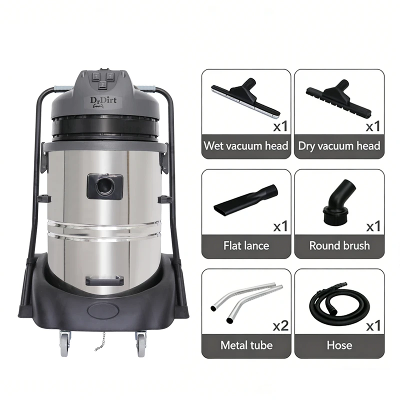 

Hotel EU Standard 60L 3000W Triple Motor High Power Warehouse Stainless Steel Wet And Dry Vacuum Cleaner