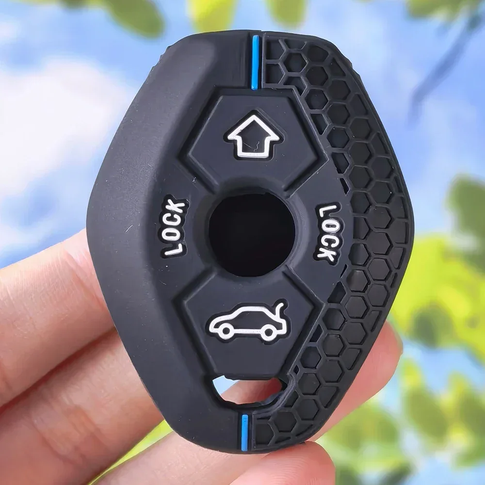 Soft Textured Grip Silicone Car Key Case with Keychain for BMW E46 E39 E53 X5 X3 E83 7 5 3 Series 330i Remote Fob Holder