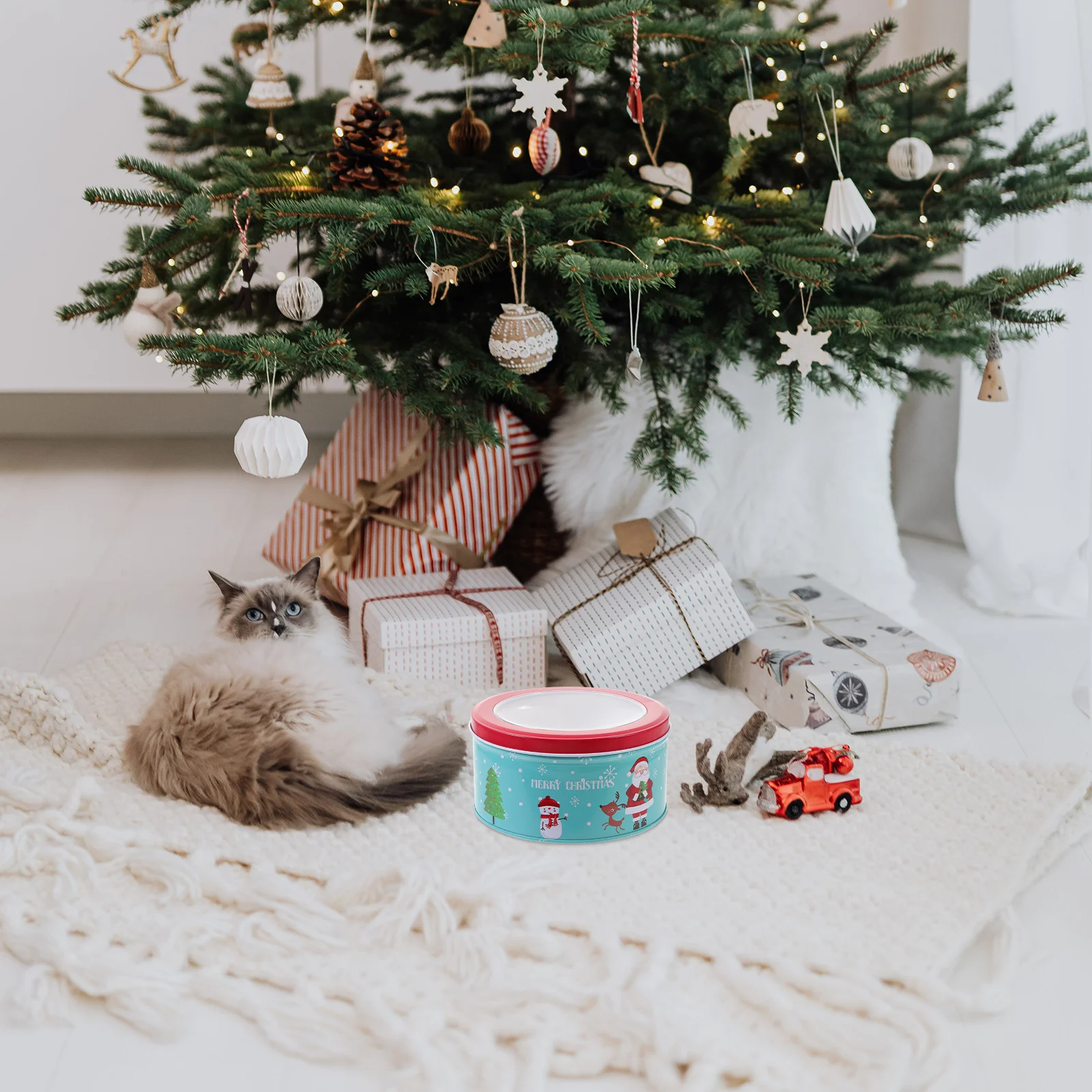 Christmas Candy Box Tinplate Storage Container Cookie Tin Biscuit Box Xmas Gift Packaging Holiday Decor Treat Dispenser