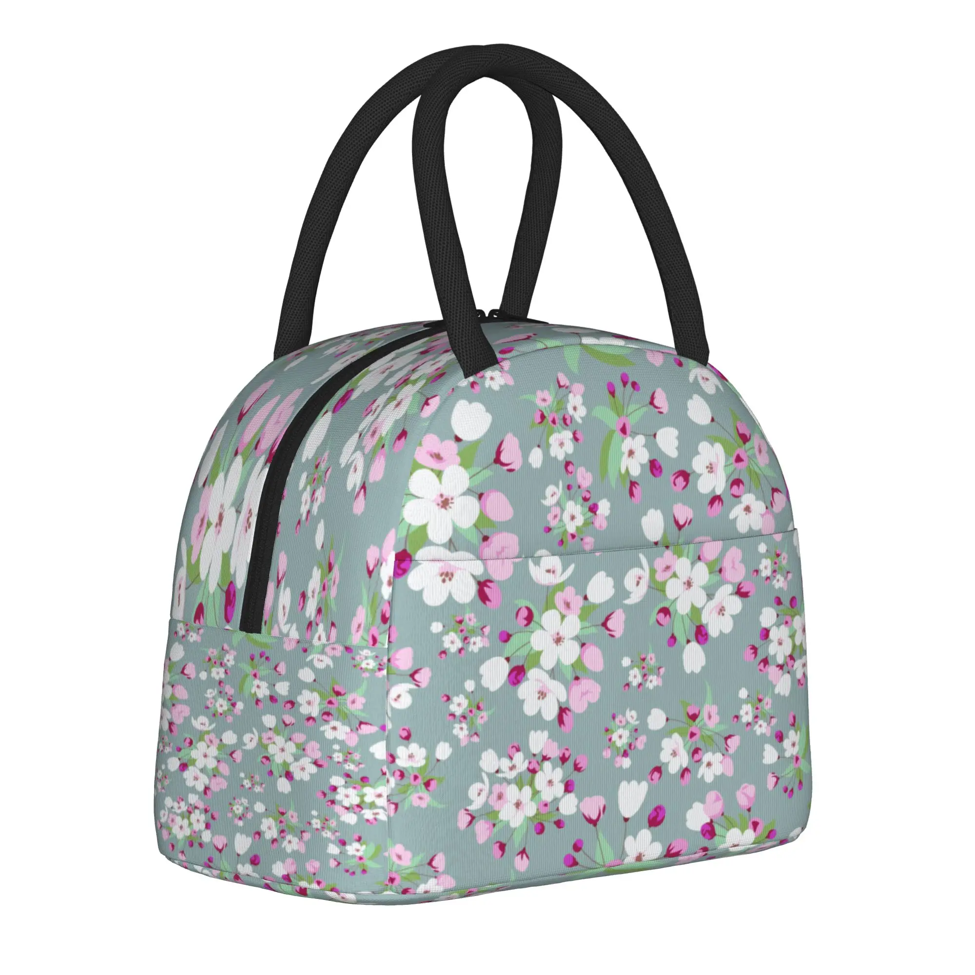 Japanese Sakura Cherry Blossom  Insulated Lunch Bags Thermal Bag Lunch Container  High Capacity Tote Lunch Box Food Handbags