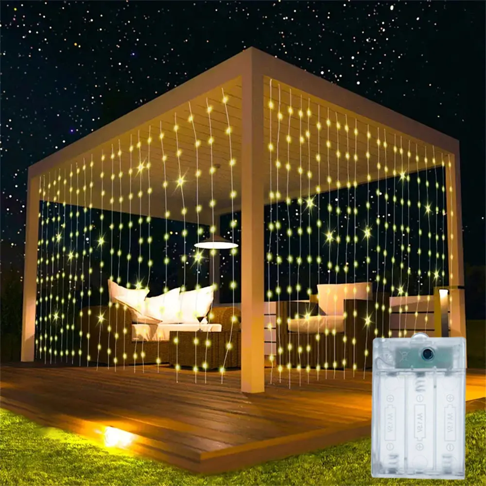1pc 6x3/3x3/3x2/3x1m LED Curtain String Lights Bedroom Christmas Garland Fairy Lamp Wedding Party Home Decoration Battery Power