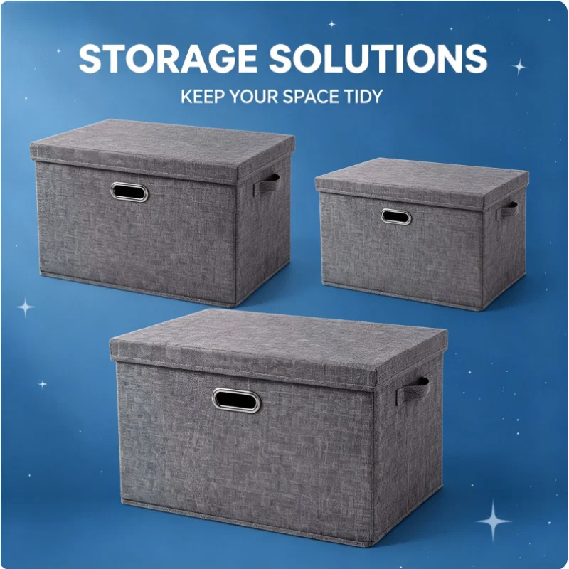 

Foldable Washable Lidded Cube Storage Bins 3 Pack Non-Woven Organizer for Home Closet Nursery Clothes Toys Office