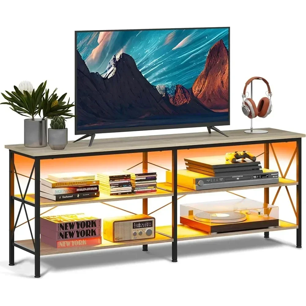 

Tv Stand Gaming Entertainment Center With Storage TV Stand for 65 70 Inch TV With LED Lights Furniture Greige Living Room Home