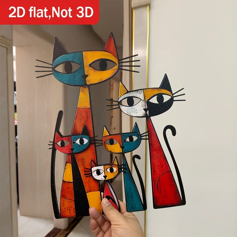 CIFBUY Cat Family Wall Art Abstract Picasso Style Iron Metal Sculpture Modern Decor for Home Living Room Indoor Outdoor Gift