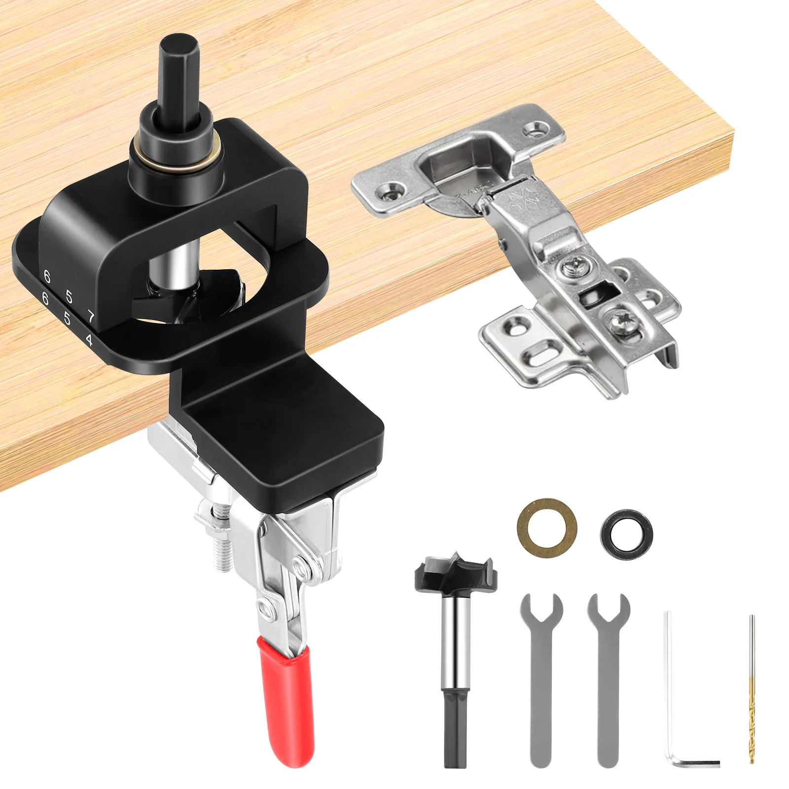 Cup hinge drilling template, 35 mm hinge drilling jig set for precise drilling of cup hinges, cabinet and door hinges