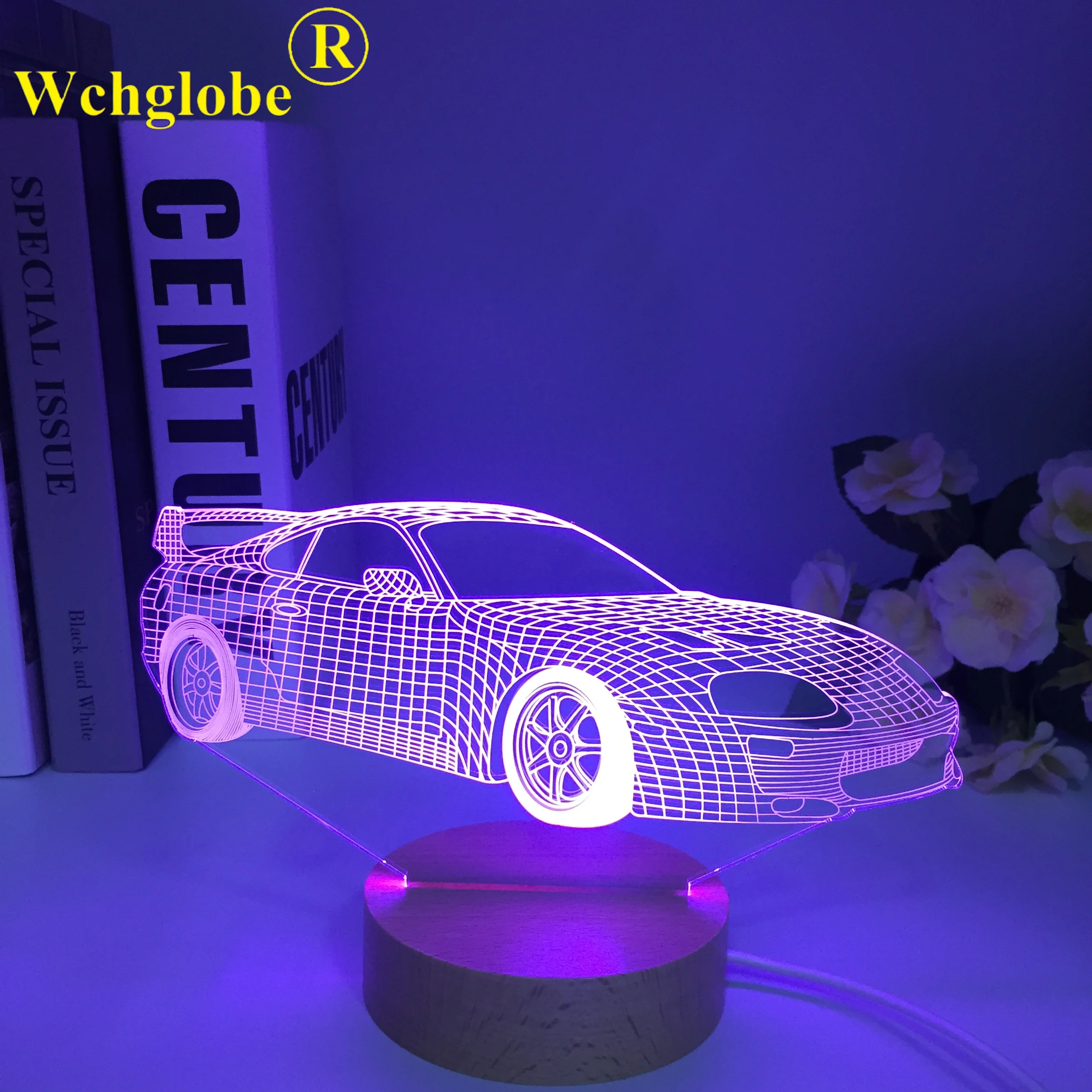 3D Illusion Lamp USB LED Race Car Night Light 7 Color Changing Bedroom Decor for Men Boys Sports Racing Car Toy Kid Wooden Gifts