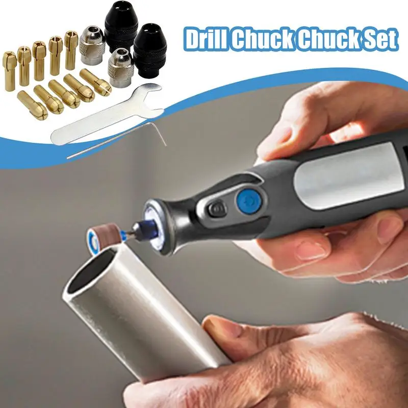 Set Collet Bor Mata Bor Collet Kuningan 1/32-1/8 Inci Pengganti Batang Tanpa Kunci untuk Alat Putar Aksesori Penggiling Listrik