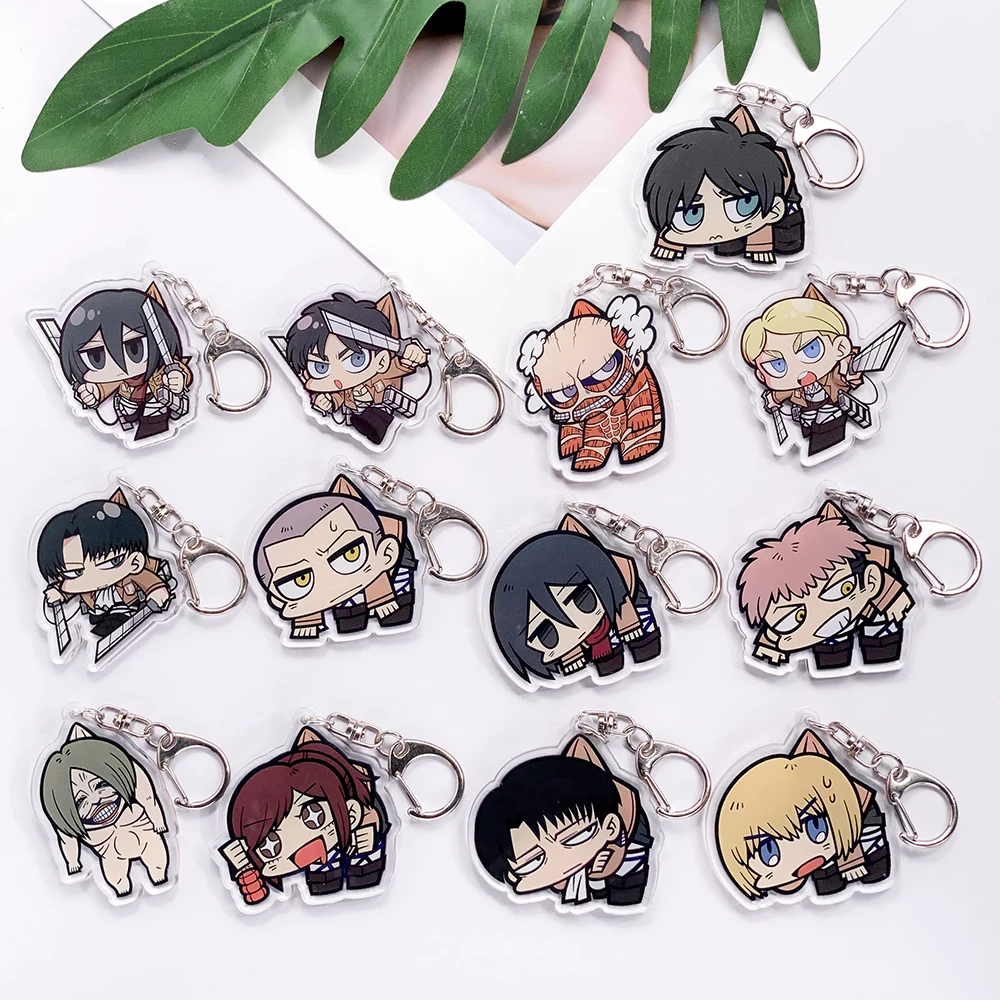 1/13Pcs Anime Characters Attack on Titan Acrylic Keychain Accessories Cute Bag Charm Backpack Pendant Keyring Gifts For Friends