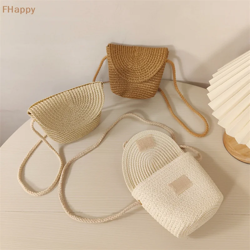 Knit Summer Beach Small Coin Purse USB Wired Headset Mini Bag Key Bag 2024 Woven Straw Bag Handmade Rattan Crossbody Handbags