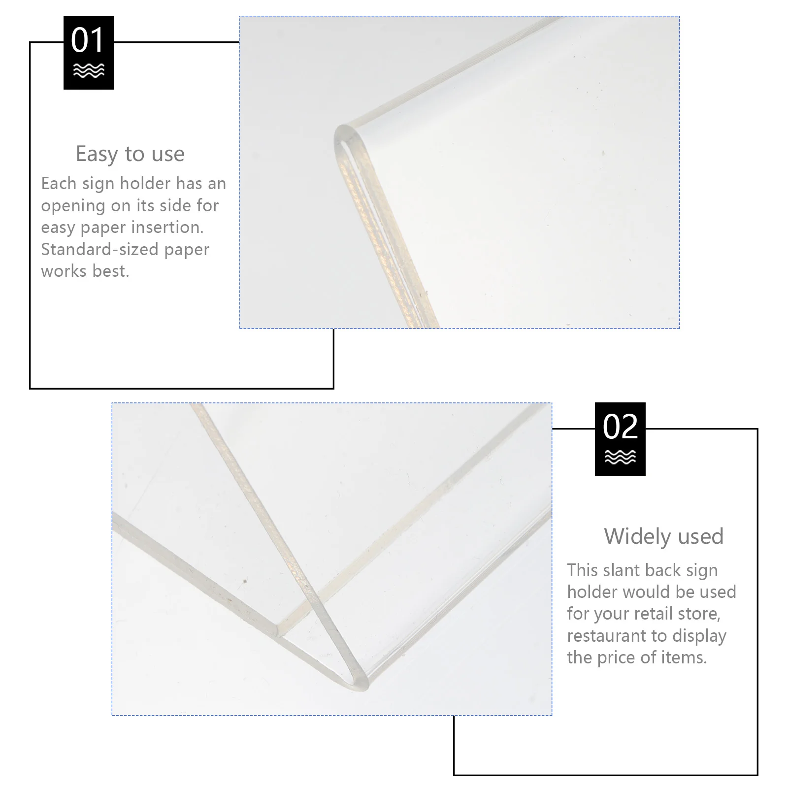 2 Pcs QR Code Label Display Stand Desktop Acrylic Name Cards Holder Shape Holders