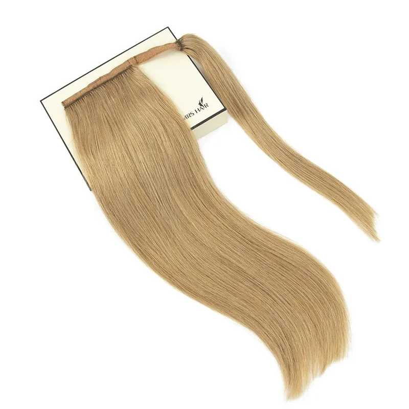 #27 Human Hair Ponytail Natural Real Hair Extensions Honey/Light Brown Clip On Ponytail Hairpieces 14