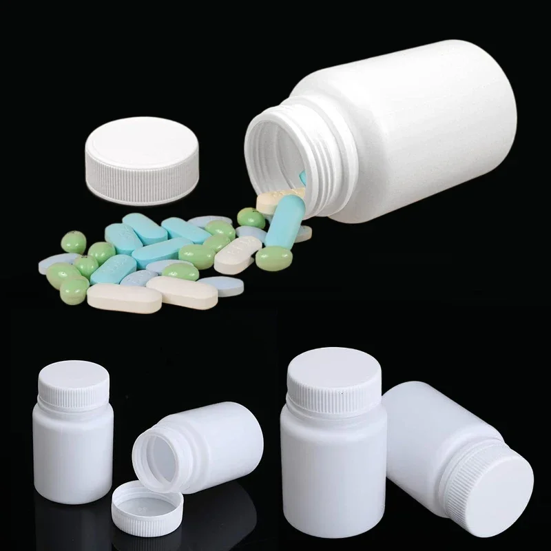 50PCS 15ml/20ml/30ml/60ml/100ml Plastic PE White Seal Bottles Pill Vials With Lid Travel Tablets Capsule Solid Powder Containers