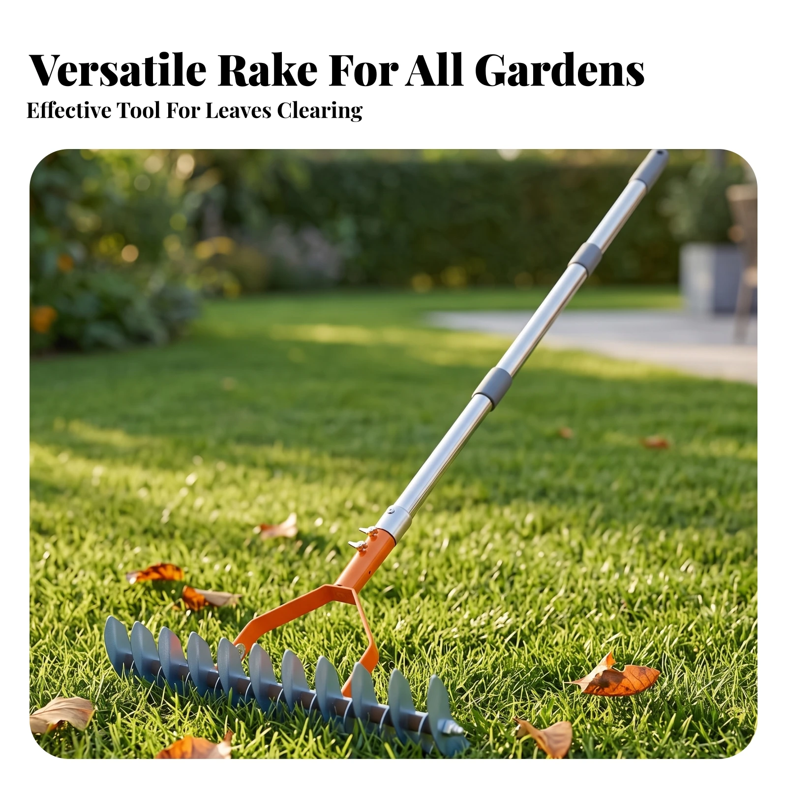 Garden Thatch Rake with Metal Head Lightweight Dethatcher Rake Lawn Dethatcher with Long Handle Ergonomic Heavy-Duty