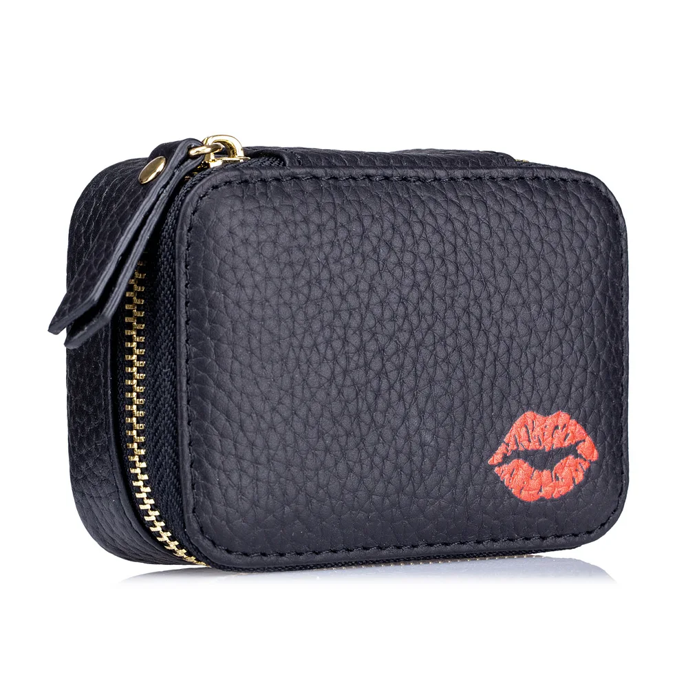 Mini borsa per rossetto portatile in vera pelle con specchio minimalismo piccola borsa per cosmetici con custodia per trucco da donna con bottone