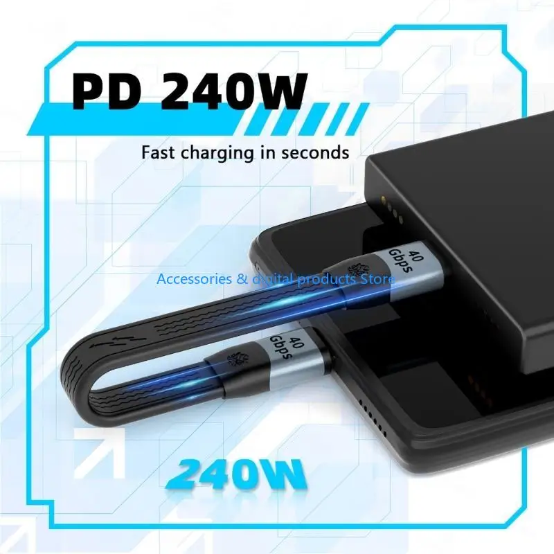 77JD USB4.0 8K USB C to C Cable Fast 100W Charging Cord 40Gbps Speed Short and Flexible FPC Line 14cm Phones Charging