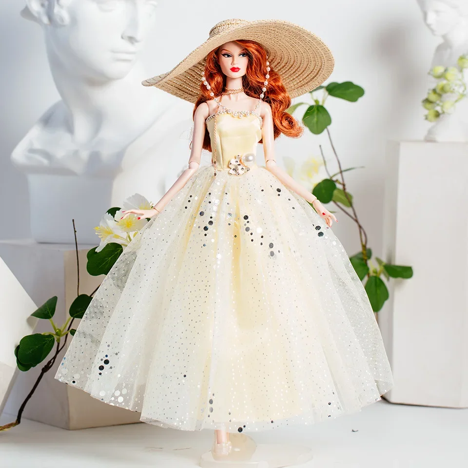 Fashion Golden 1/6 BJD Doll Clothes for Barbie Clothing Outfits Black Blue Gown Handmade Advanced Customized Wedding Dress 11.5"