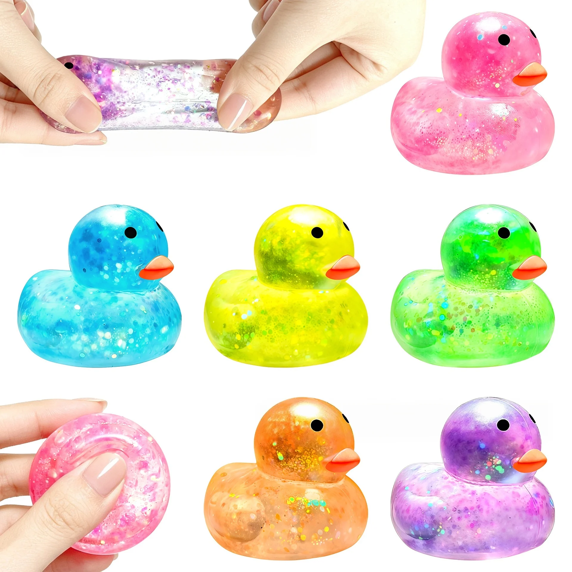 2pcs Cartoon Duck Sparkling Powder Maltose Pinch Music Slow Rebound Sensory Stress Relief and Release Fun Stress Relief Toy Gift