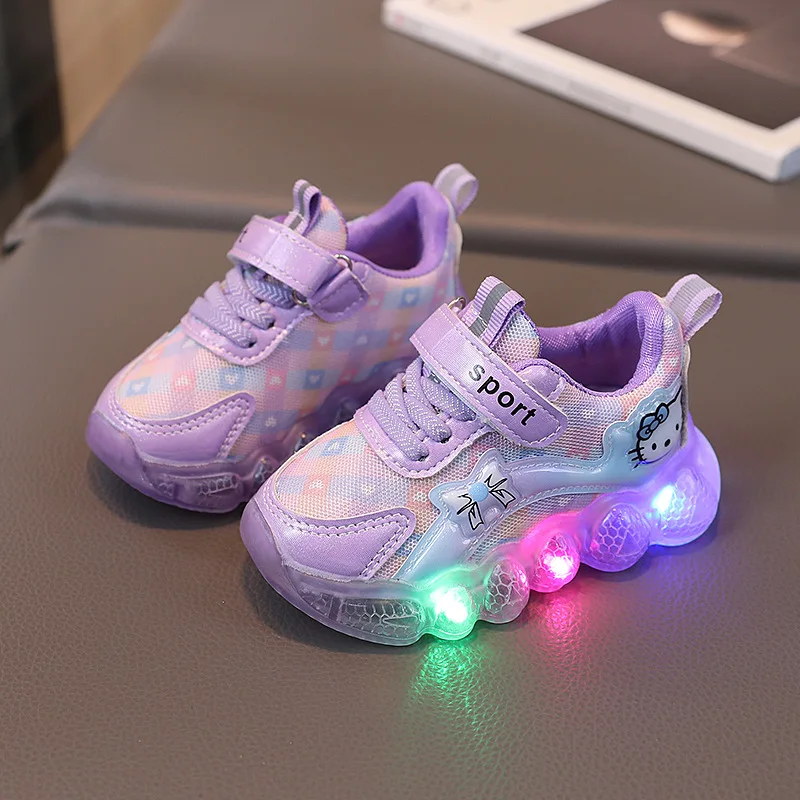 Scarpe leggere a Led per bambini scarpe da ginnastica per bambini traspiranti in rete scarpe da Tennis luminose di moda viola rosa scarpe da ragazza