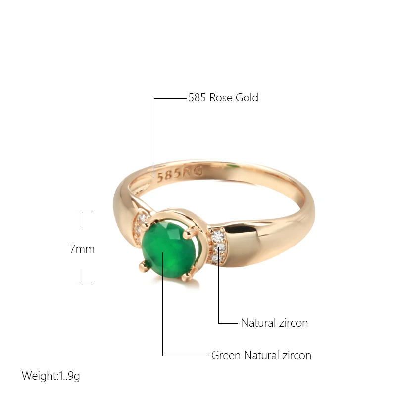 Delicate 585 Gold Circle Cut Emerald Zircon Ring for Women