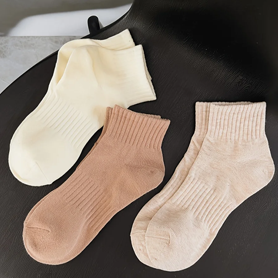 6/12 Paar einfarbige Söckchen für Damen, modisch, elastisch, gestreift, weich, bequem, atmungsaktiv, Stoff, ganzjährig, lässige Socken – Detail 8