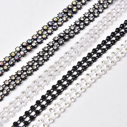 5Yards Double Rows Rhinestone Decorative Chain Trim Balck White Plastic Mesh Banding Diy Embellishment For Wedding Dress Shoes