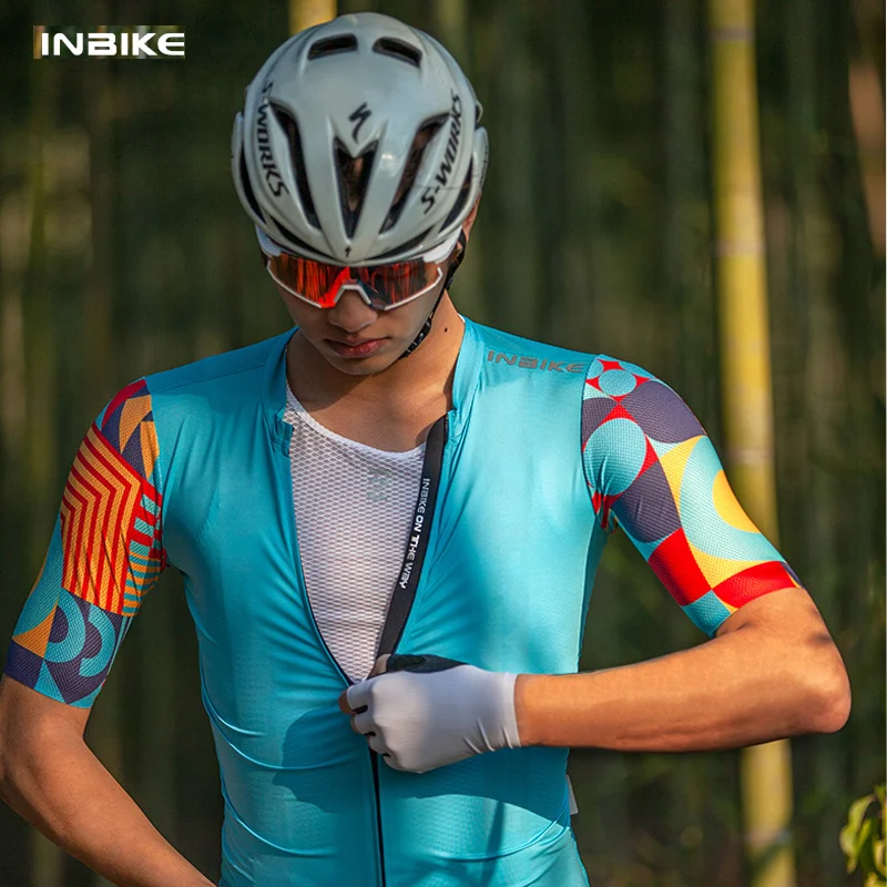 INBIKE-Maillot de Cyclisme à Manches Courtes pour Homme, Chemises d\'Équitation à vaccage Rapide avec 3 Poches, Fermeture Éclair Complète, Vêtements